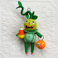 Image 1 of Wild Green Veggie Goblin with Candy Corn and Jack O' Lantern
