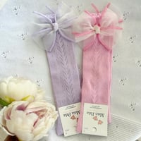 Image 2 of Organza bow Open Knit socks 