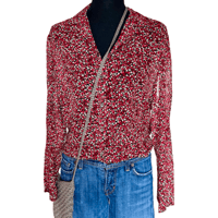 Image 1 of Sheer Crepe Crinkle Silk Floral Button Up Shirt - Size 12 Petite - Cottage Boho