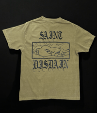 Image 2 of Embroidered Vintage Tee Black on Washed Olive Green