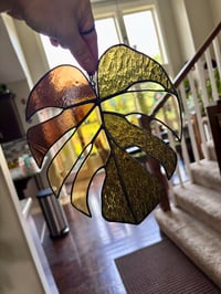 Image 3 of Handmade Monstera Leaf Window Hanging - Tropical Leaf Suncatcher - Earthtones 1