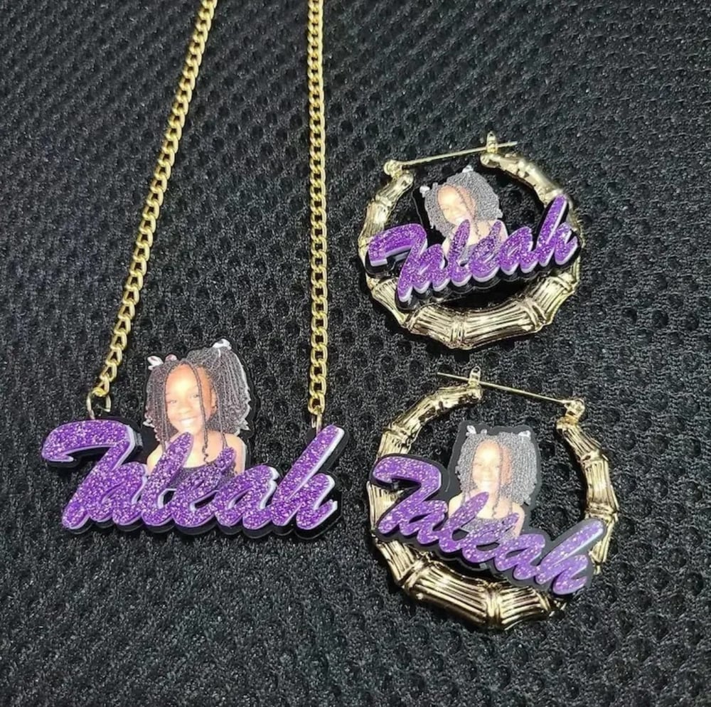 Image of Custom Photo 2 piece Jewelry set with custom name