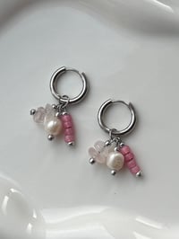 Image 3 of Rose Quartz Bead Charm Huggies