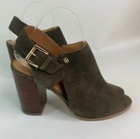 Image 3 of TOMMY HILFIGER army green suede open toe sandals 