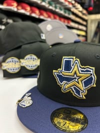 Image 1 of New Era 59Fifty Black Navy Gold w/ H-Town Legends Blip included 