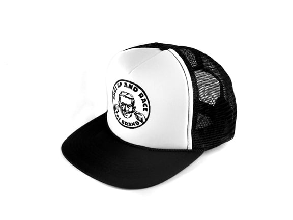 Shut Up and Race Trucker Hat, Black/White (P1B-T0514)