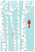 Image of Winter Cardinal Silkscreen Birch & Snow Art Print