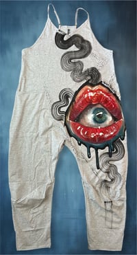 Image 1 of “FEAST YOUR EYES” CUSTOM HAND PAINTED BAGGY ROMPER MEDIUM 