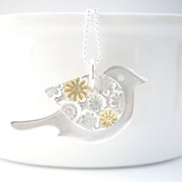 Image 2 of Silver and Gold Flower Bird Pendant