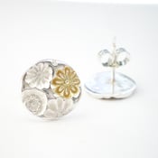 Image of Silver and Gold Flower Stud Earrings