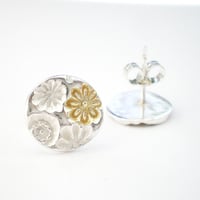 Image 1 of Silver and Gold Flower Stud Earrings