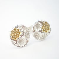 Image 2 of Silver and Gold Flower Stud Earrings