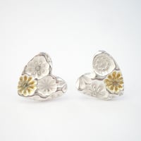Image 2 of Silver and Gold Flower Heart Earrings