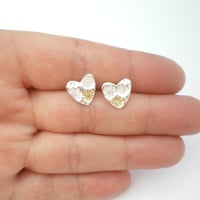 Image 3 of Silver and Gold Flower Heart Earrings