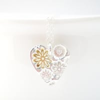 Image 1 of Silver and Gold Flower Heart Pendant