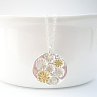 Image 2 of Silver and Gold Flower Round Pendant