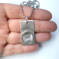 Image 3 of Silver Fingerprint Dogtag Necklace, One Fingerprint