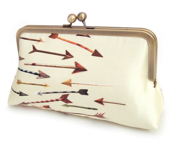 Image of Yellow arrows, printed silk clutch bag + chain handle