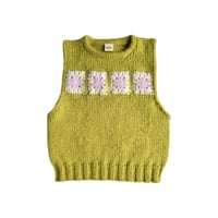 Image 1 of Granny square vest in chartreuse and baby pink