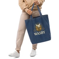Image 2 of WASBY® Organic Denim Christian Tote Bag | Bold Faith Logo Carryall