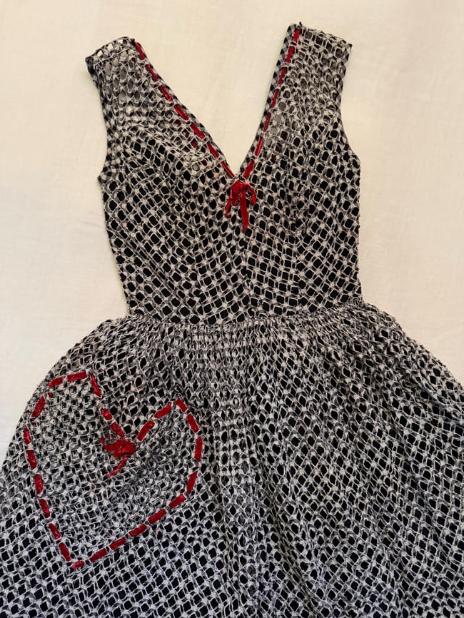 1960s gingham valentine dress heart embroidery 50s for flare circle skirt