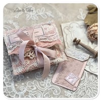 Image 1 of petite vintage french lace sewing pouch and vintage sewing notions