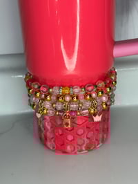 Image 1 of Pink and Gold Pink Parade Tumbler Bracelet Stack