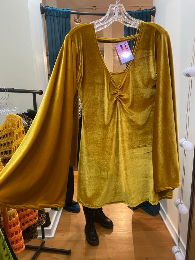 Image of Bell Sleeve Dress Mustard