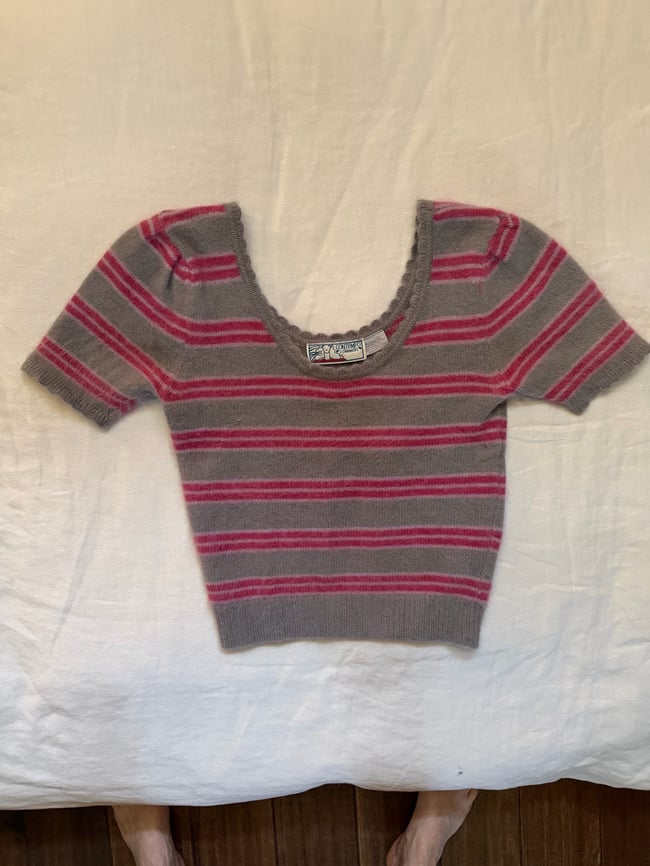 late 70s angora stripe ballet scoop neck top blouse sweater 