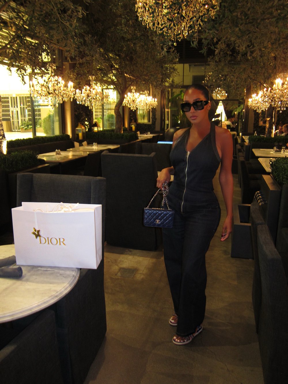 Image of ZARA DENIM ZIPPER HALTER JUMPSUIT (L)