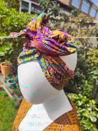 Image 7 of Boho head wrap with Wire - sari fabric -neon henma