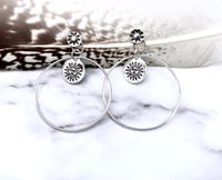 Image 3 of Handmade Sterling Silver Sunshine Hoop Earrings 