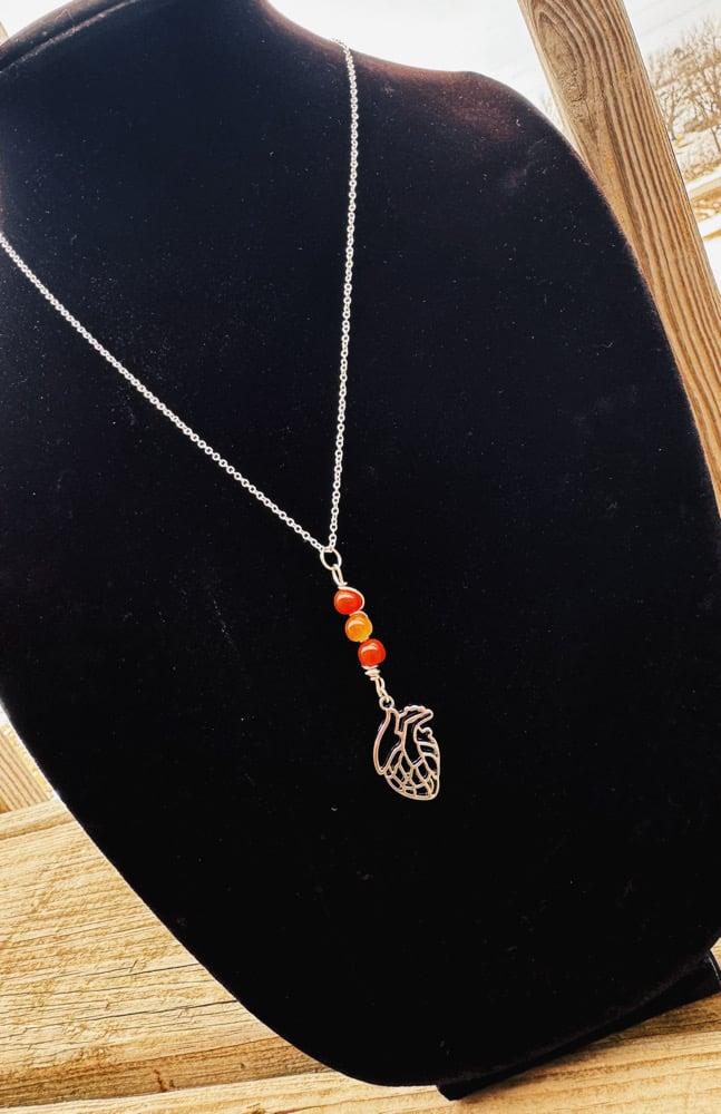 Image of "Heart on Fire" Necklace w/ Carnelian (sterling silver plated chain)