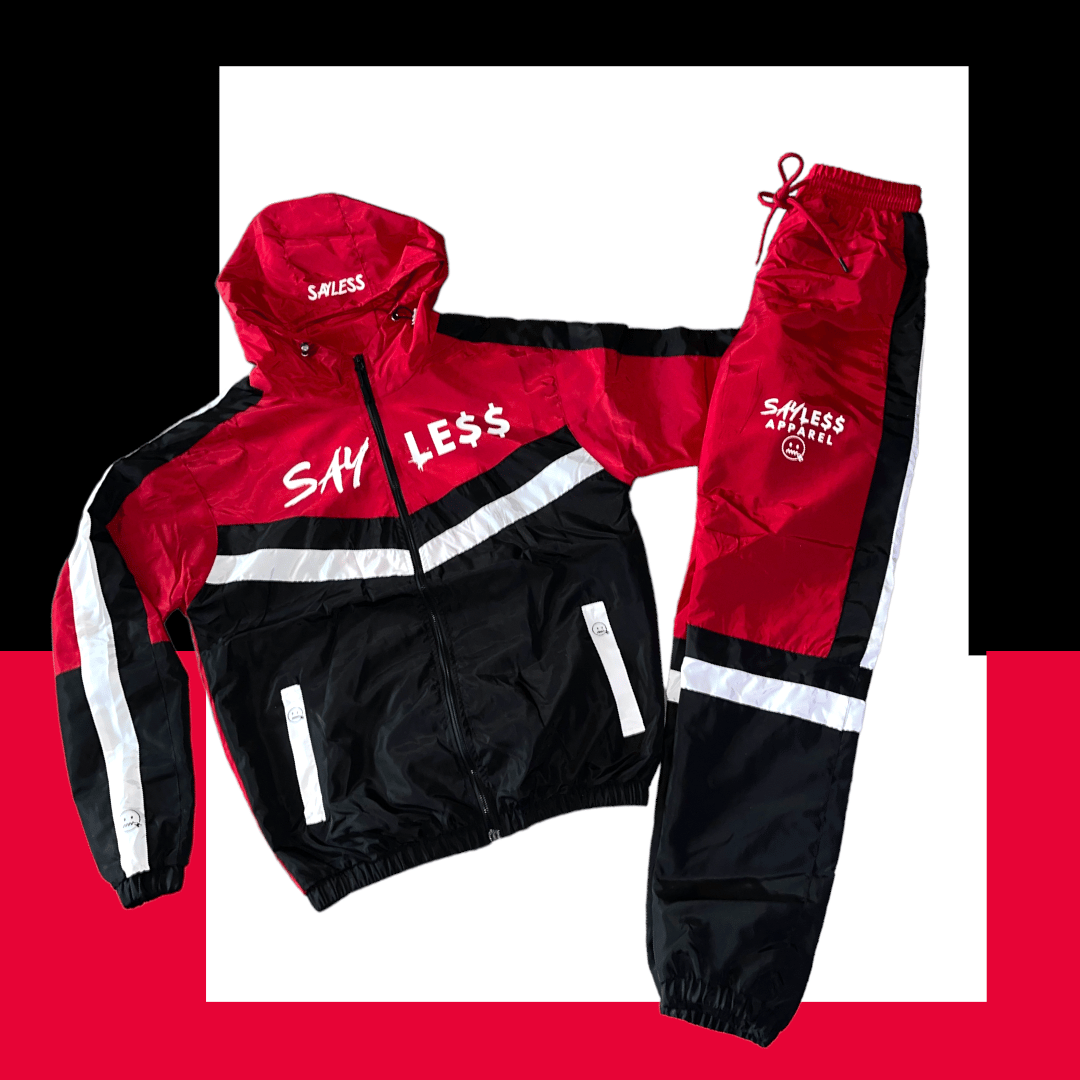 SayLess Windbreaker Set Red White Black SayLess Apparel