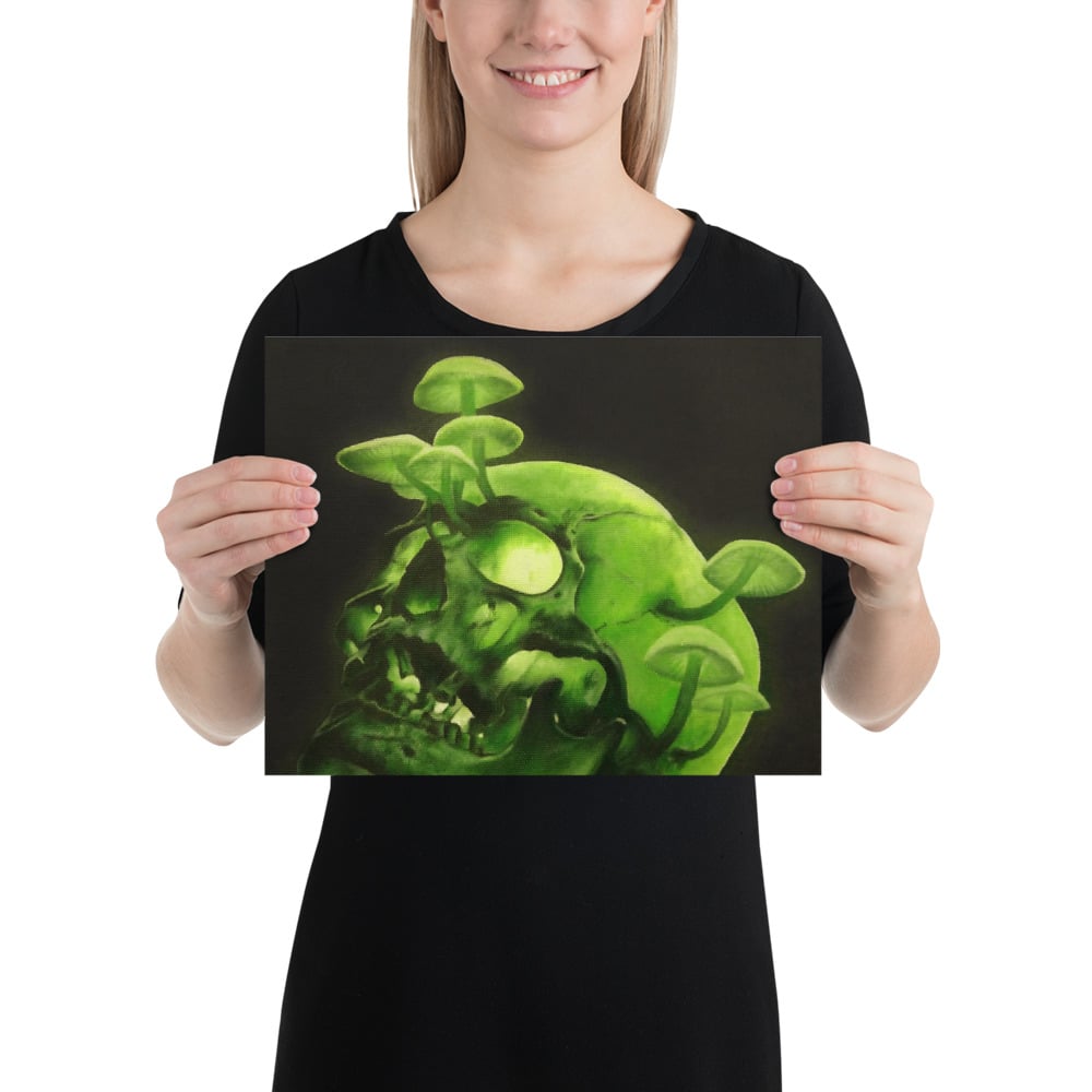 Photo Print: Glowing Skull and Mushrooms V.2