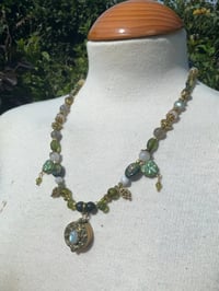 Image 1 of Moonstone locket green pendant necklace