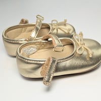 Image 4 of Carter's Baby Girl Gold Dress Shoes with Bow and Velcro Strap