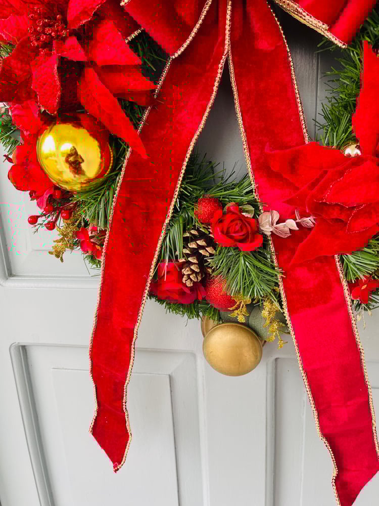 Image of 55cm Big Red Bow Large Poinsettias 