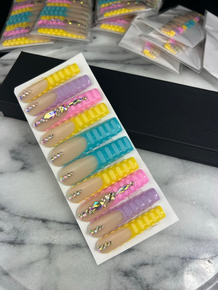 Image of Pick a Pastel colorful 20 piece or 10 piece hard gel press on nail set