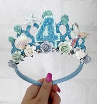 Image 1 of Blue mermaid birthday tiara crown 