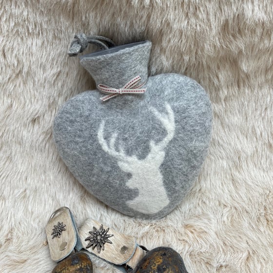 Image of Bouillotte forme Coeur Laine Merinos: Cerf