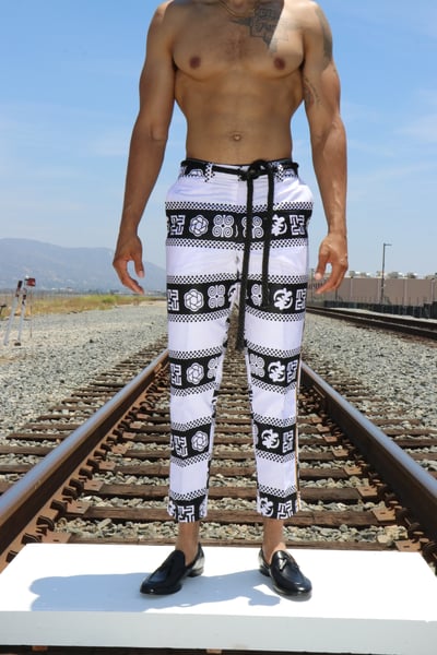 Image of The Sikani tux pants - blk/wht tribal 