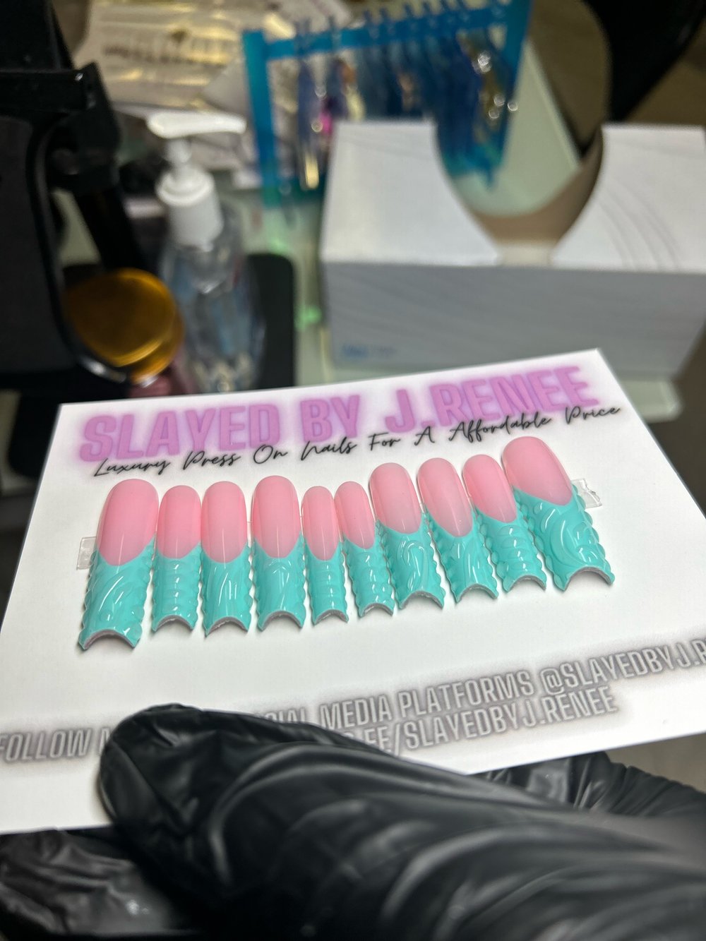 XL French Teal 3D Press On Nails