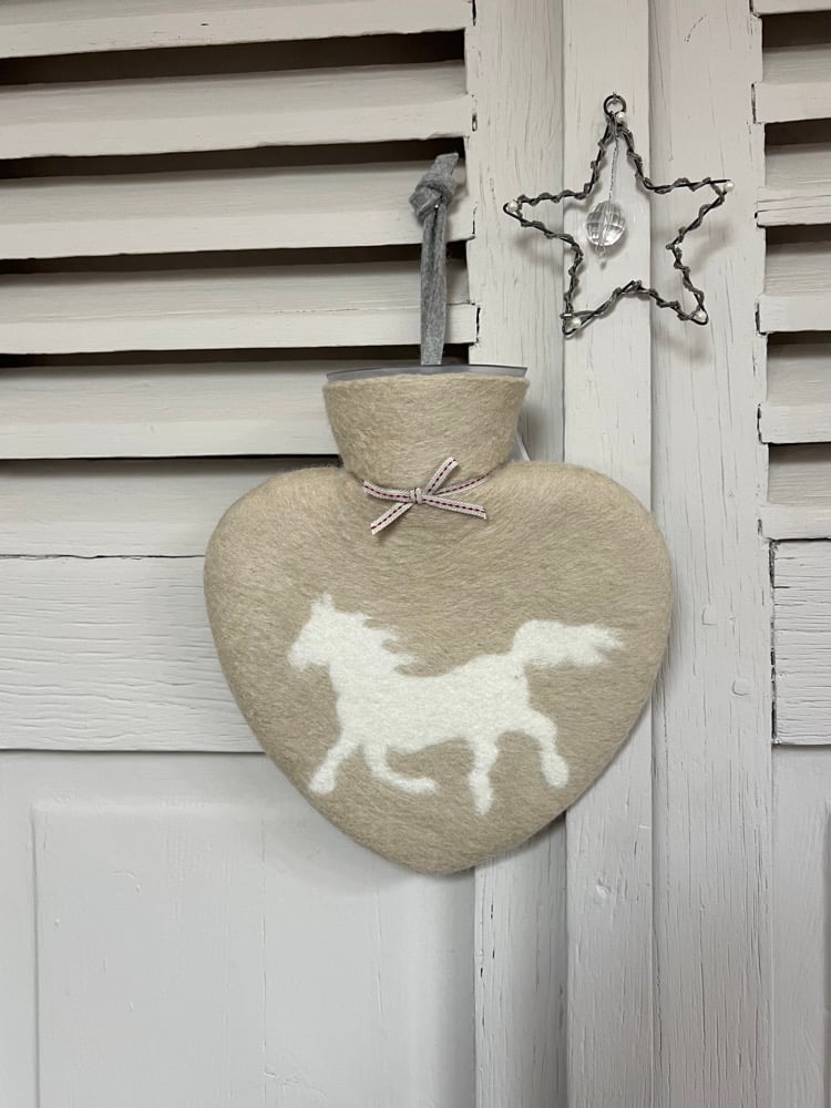 Image of Bouillotte forme Cœur Laine Mérinos : Cheval