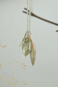 Image 1 of Moss agate and recycled sterling silver olive leaves necklace.  Olivo collection.
