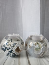Image 1 of Handmade Resin Tea Light Sphere with Moss Agate Crystal | 3 inch - 2 Styles