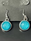 Sea Blue & Silver Resin Pendant Earrings