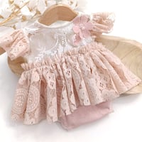 Image 1 of Newborn girls body-dress |Tamia | powder pink | ecru