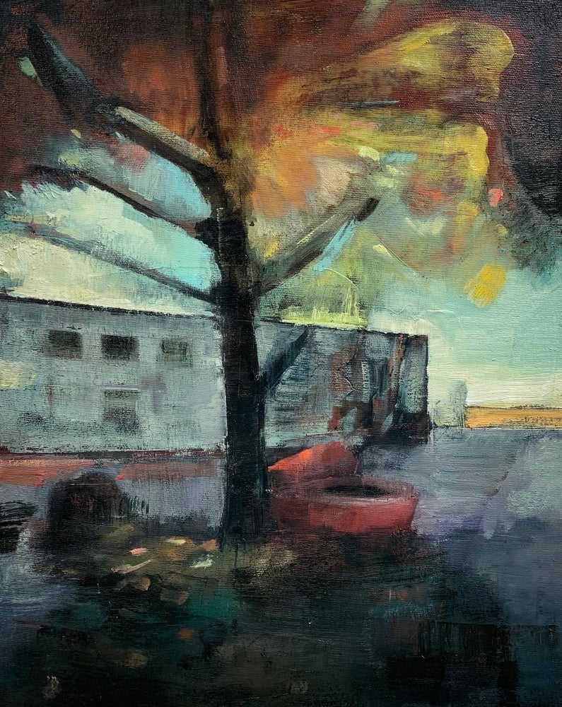 Image of Painting / maleri / "ISLANDS BRYGGE – Malerdrømme og tankestreger – Skolegården"