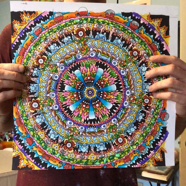 Image of Sometimes When You Stare Into The Abyss, It Looks Back: original 13x13 ink and acrylic